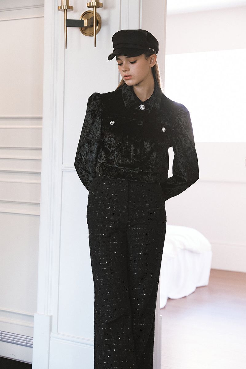 Glitter Tweed Pants Black