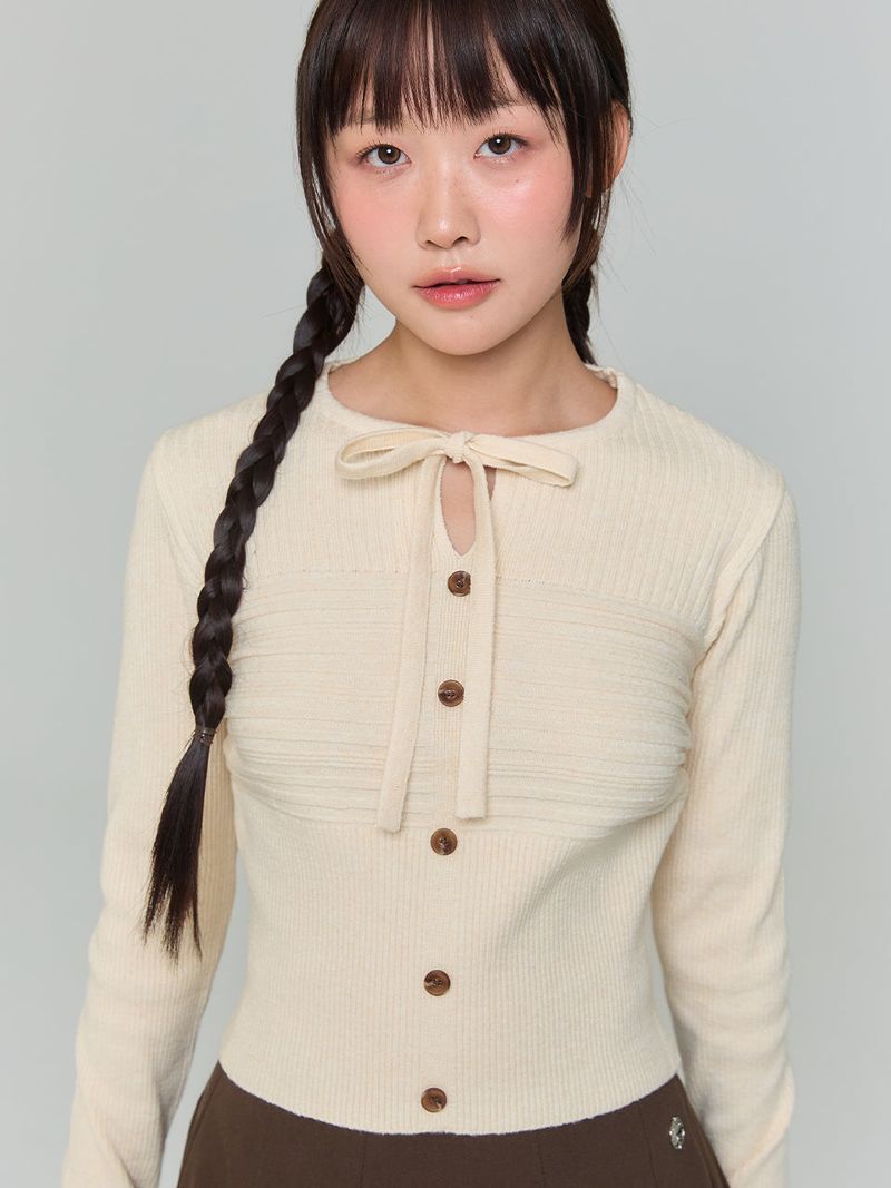 RIBBON BUTTON SILM KNIT - BUTTER