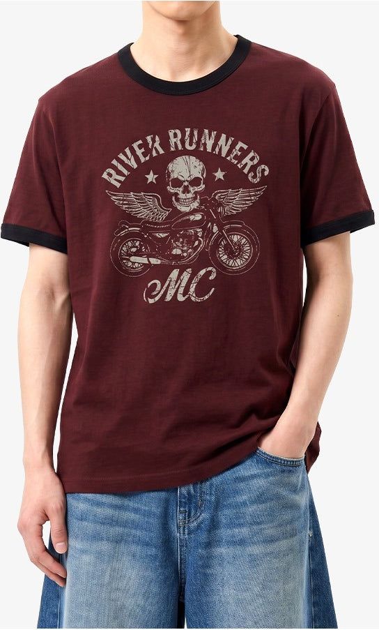 Essential Standard Short-Sleeve Ringer T-Shirt Motorcycle Burgundy