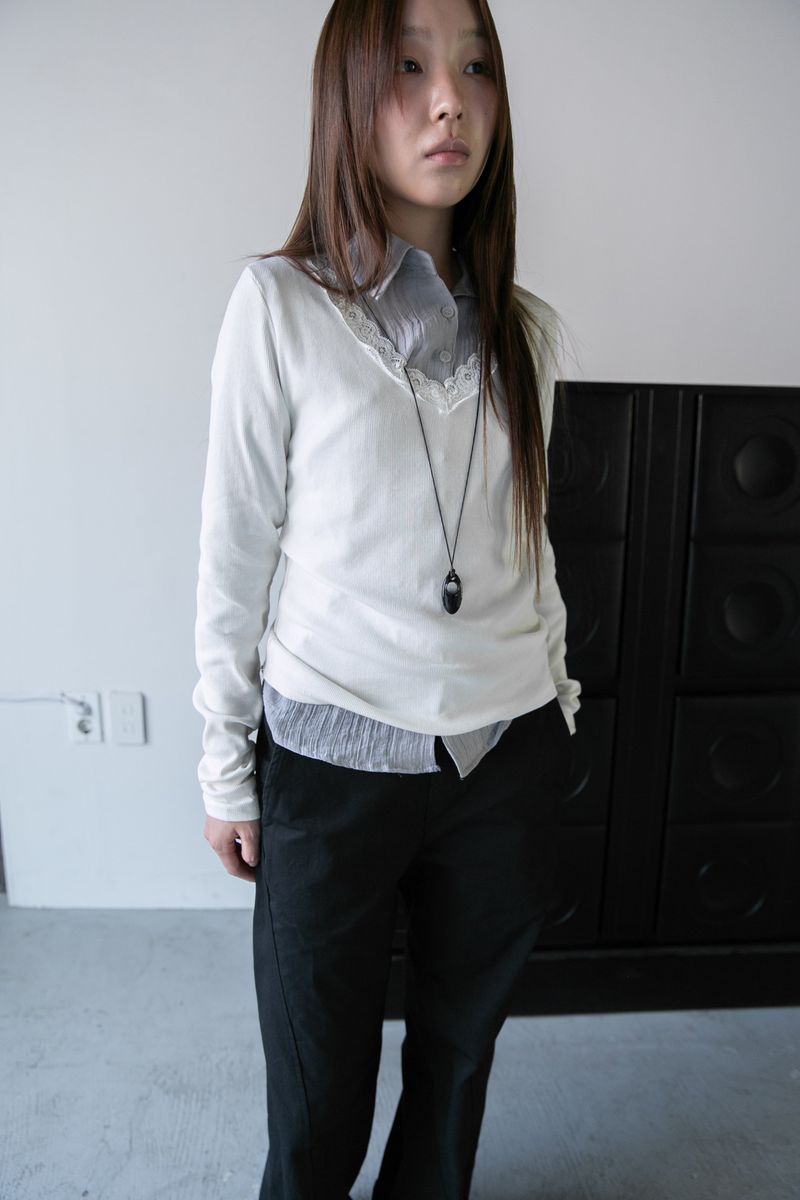 lace v-neck ribbed top(3colors)