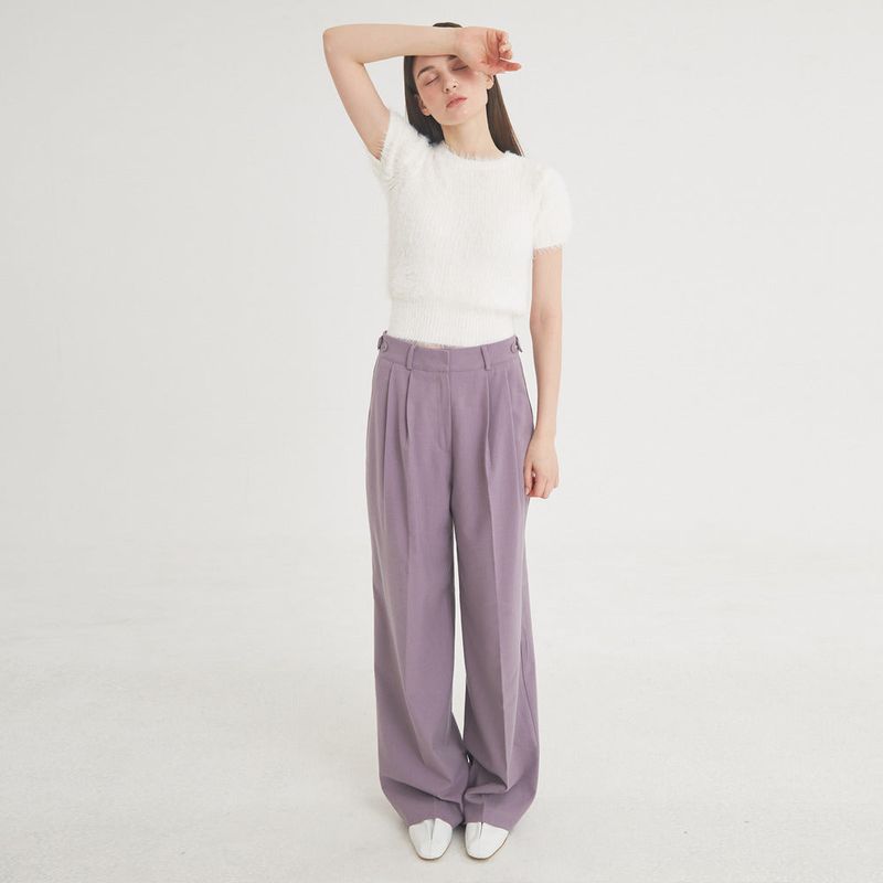Two-Tuck Button Wide Wool Pants (Violet)