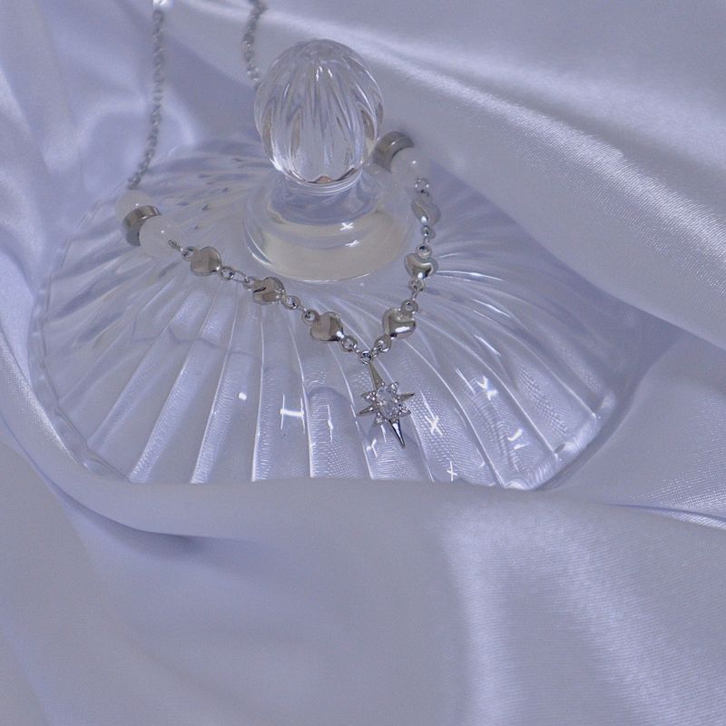 Crystal Heart White Jade Gemstone Necklace