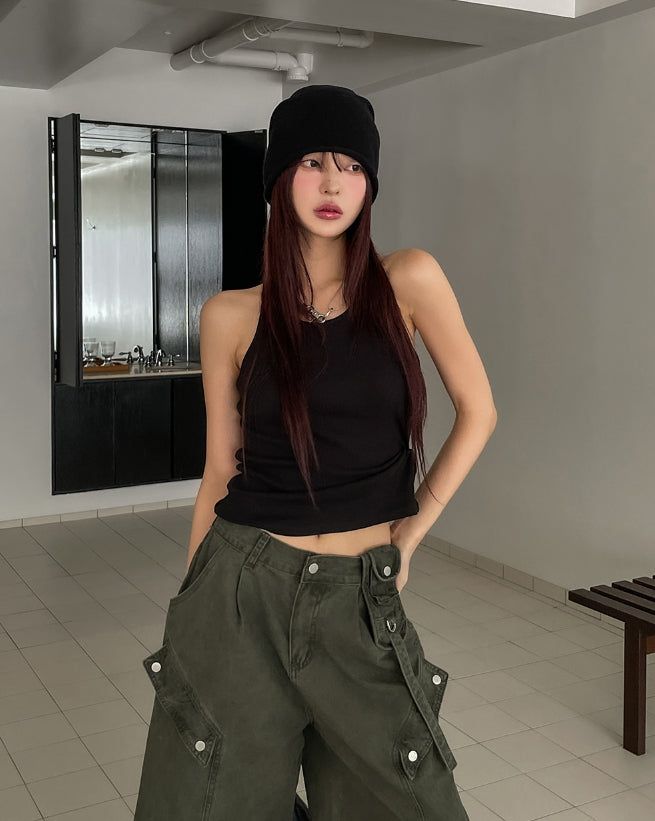 [U-BASIC] Cerandi Ribbed Y Mango Sleeveless