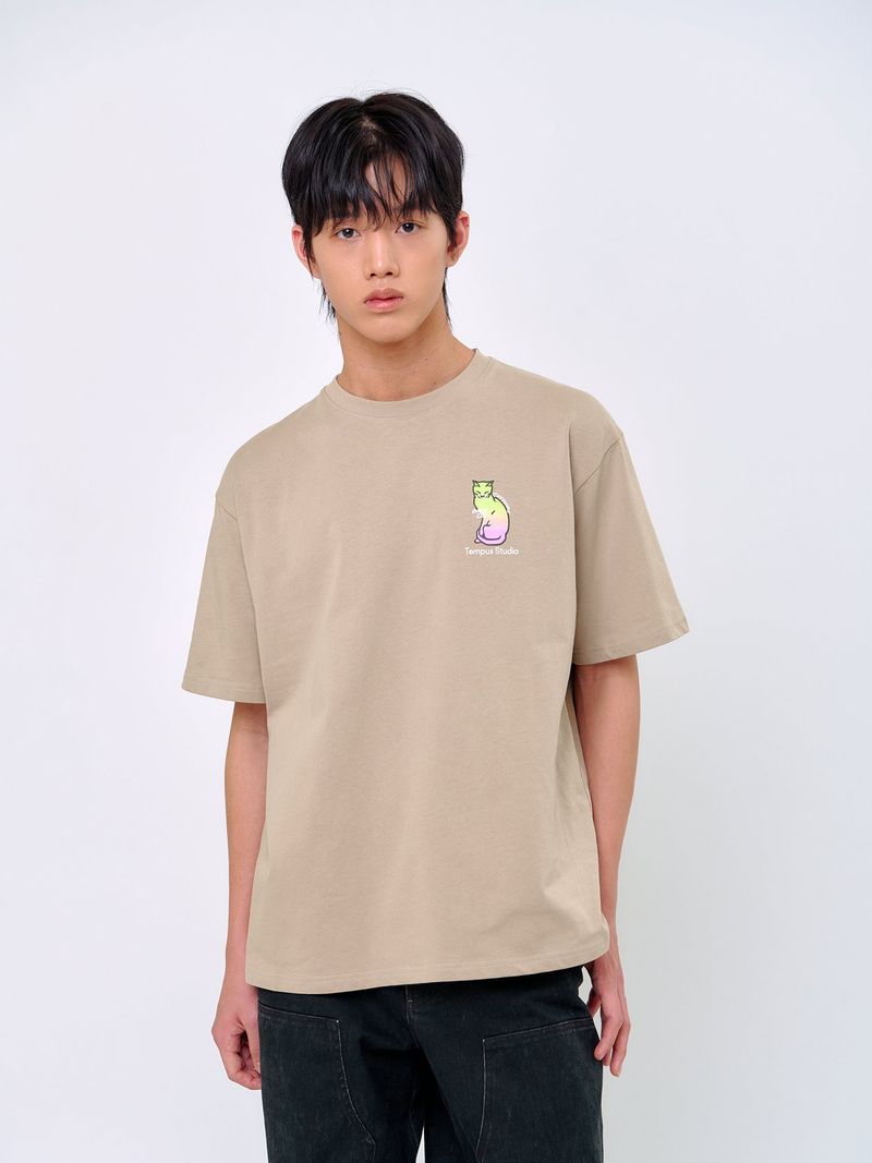 TEMPUSSTUDIO（テンプススタジオ）の「スマイリングキャットTシャツ_サンドベージュ（トップス）」