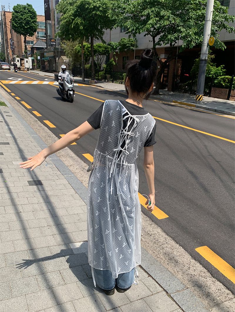LACE SEE-THROUGH LAYERED DRESS