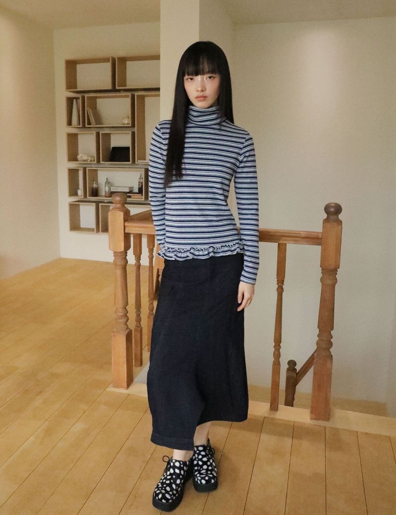 STRIPE TURTLENECK TEE(NAVY)