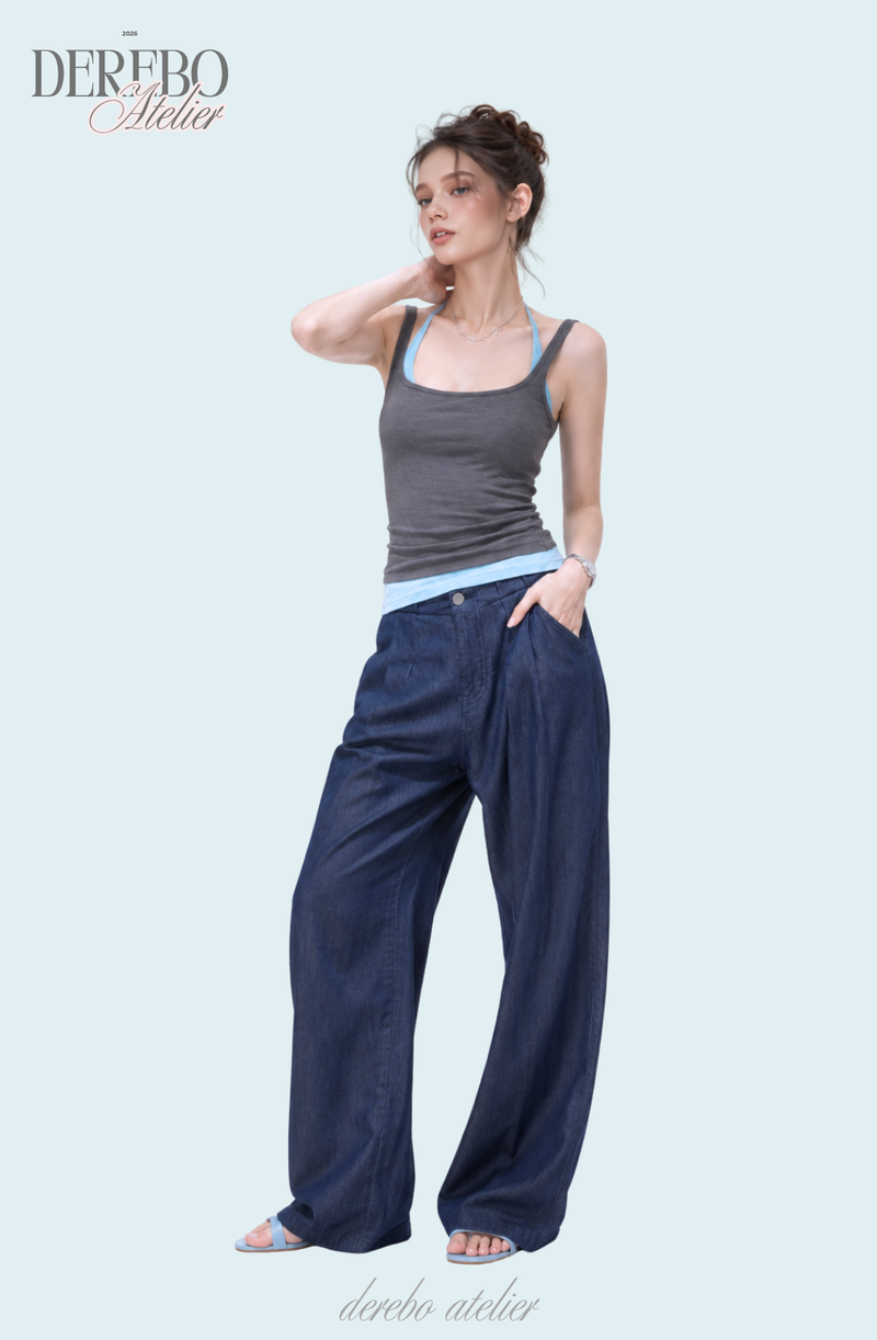 Blue Charcoal Halter Layered Sleeveless Top