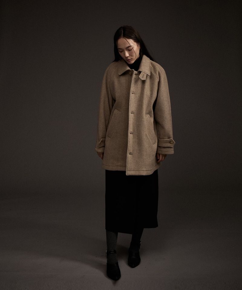W BALMACAAN HERRINGBONE WOOL CASHMERE HALF COAT BEIGE