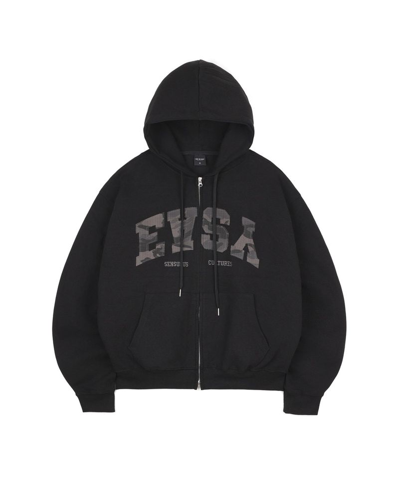 EASY NO EASY(イージーノーイージー)の「Camo Applique Hooded Zip-Up - Black(Tops)」