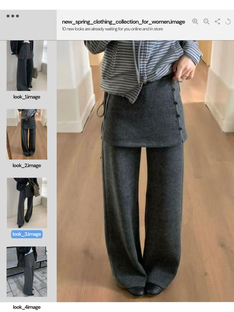 Layered skirt long knit pants