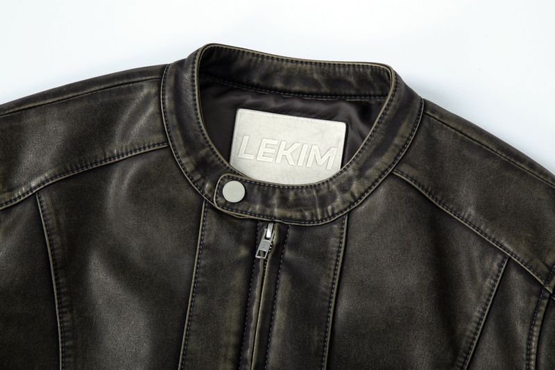 BIKER WASHING LEATHER JAKET L1 (KHAKI)