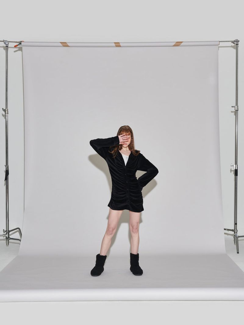 VELVET SHIRRING ONE-PIECE