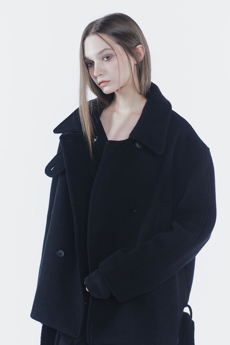 AMBER BELTED DOUBLE COAT black