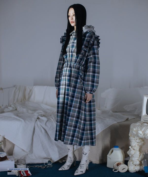 CLUT STUDIO(クラットスタジオ)の「ruffle hood check dress(Dresses)」