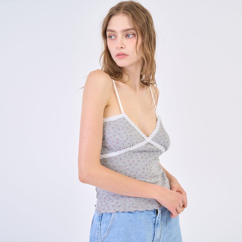 Flower Lace Sleeveless Melange Gray