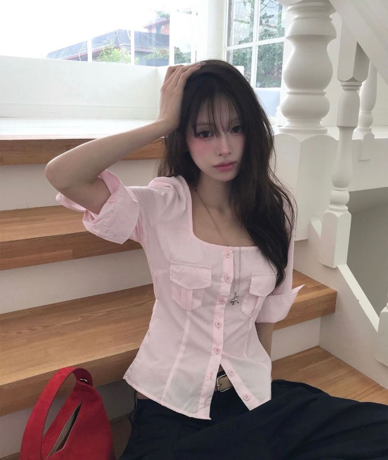 [light tone] pink paudy roll slim square sh / bl