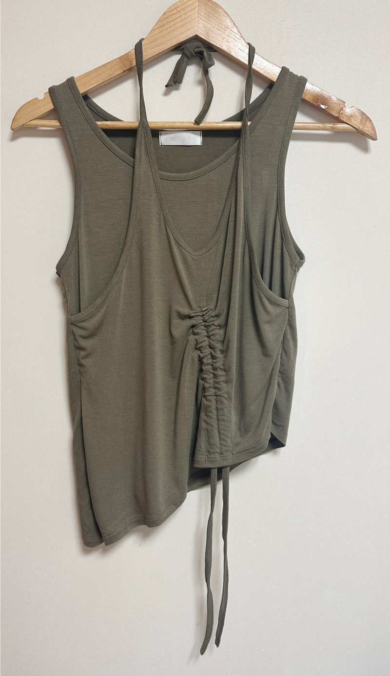 LAYERED SHIRRING POINT SLEEVELESS🤎💚🖤🤍 - 4 COLORS