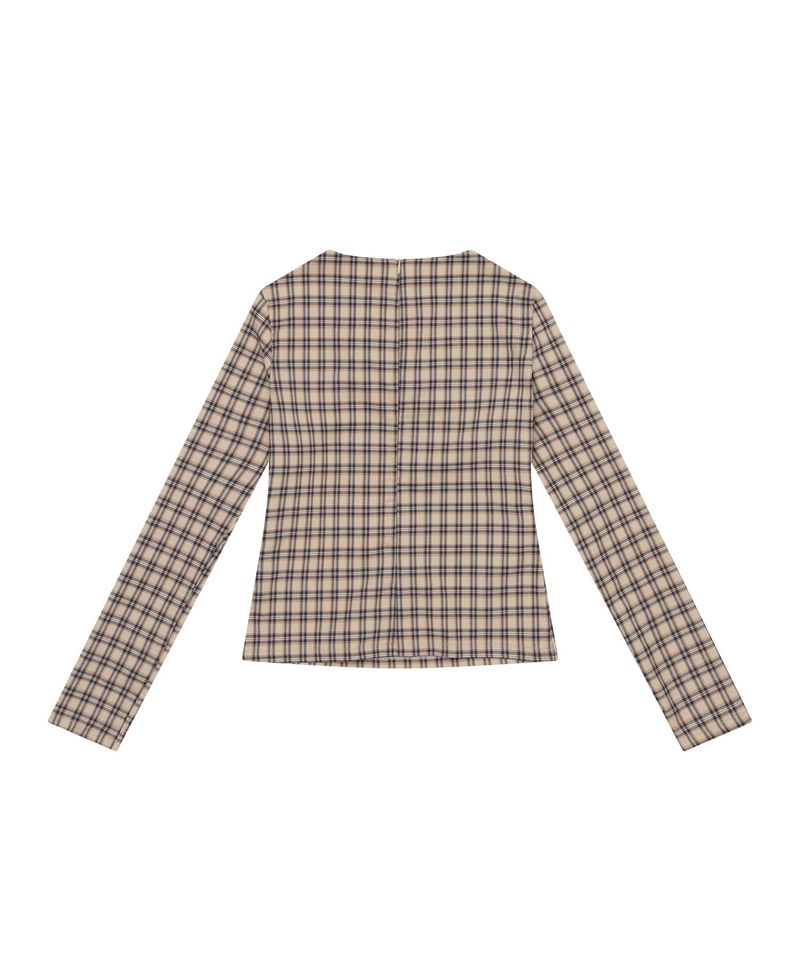 Twisted Check High-neck Top _ BEIGE