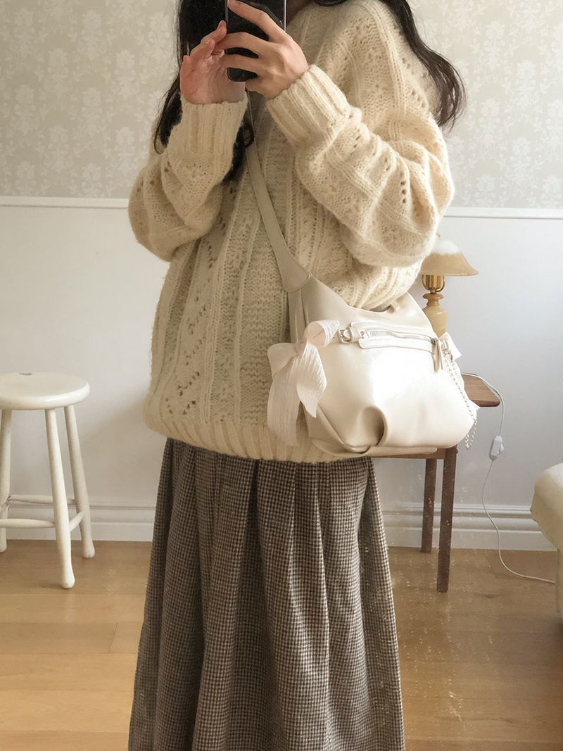Belted ribbon bag_cream