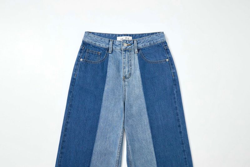 3RD REORDER TWO-TONE CONTRAST DENIM PANTS code 25006