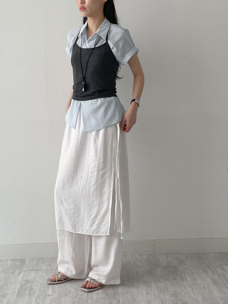 Wrinkle Wrap Layered Wide Pants
