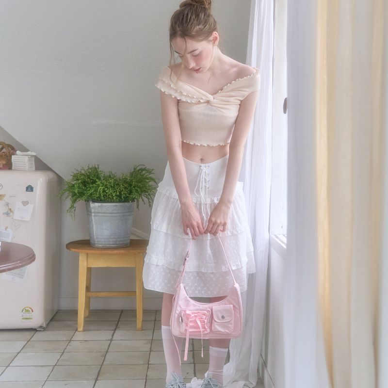 Nylon ribbon hobo bag_pink