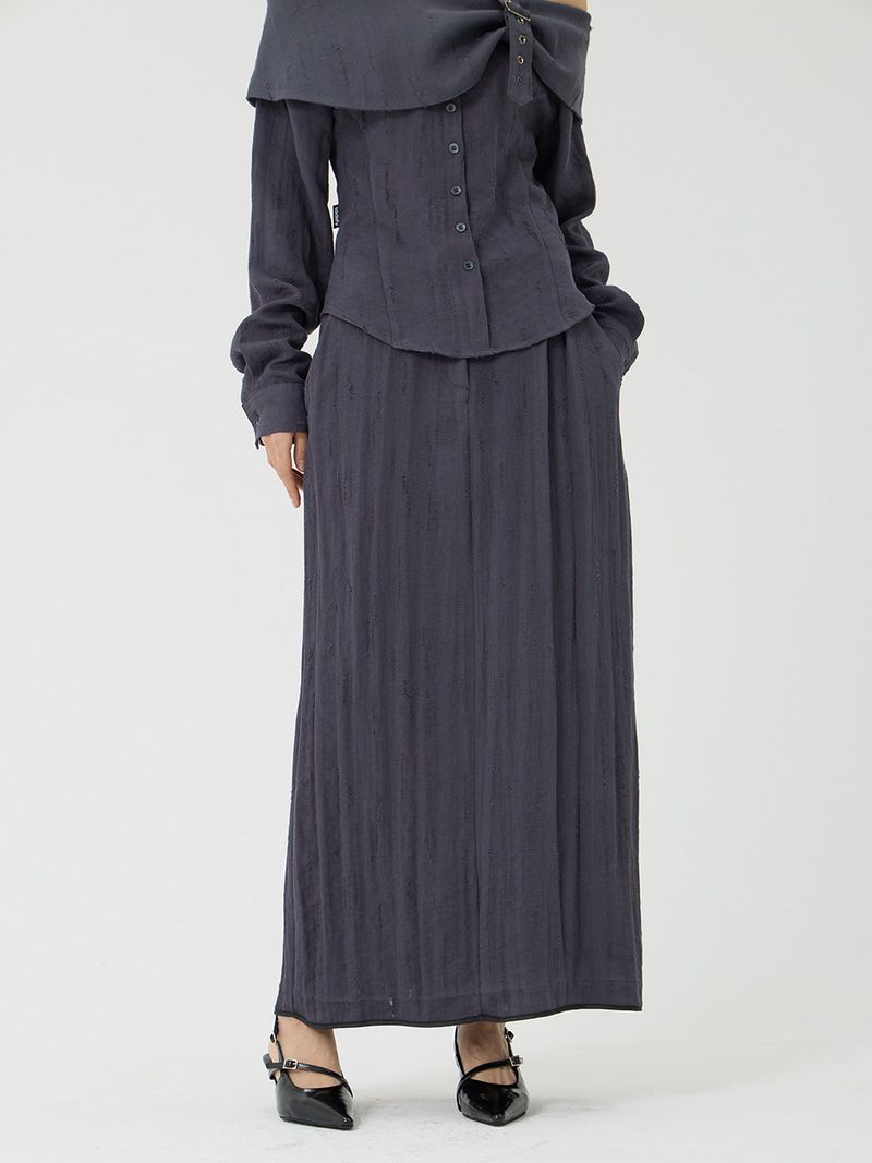 Scratch Low-Rise Long Skirt, Charcoal