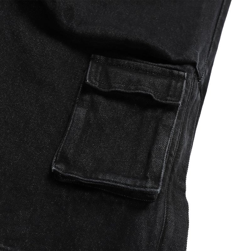 WASHED DENIM WIDE CARGO PANTS