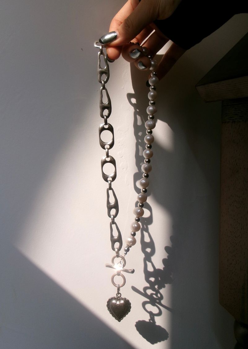Silver Plated Pearl and Heart Necklace