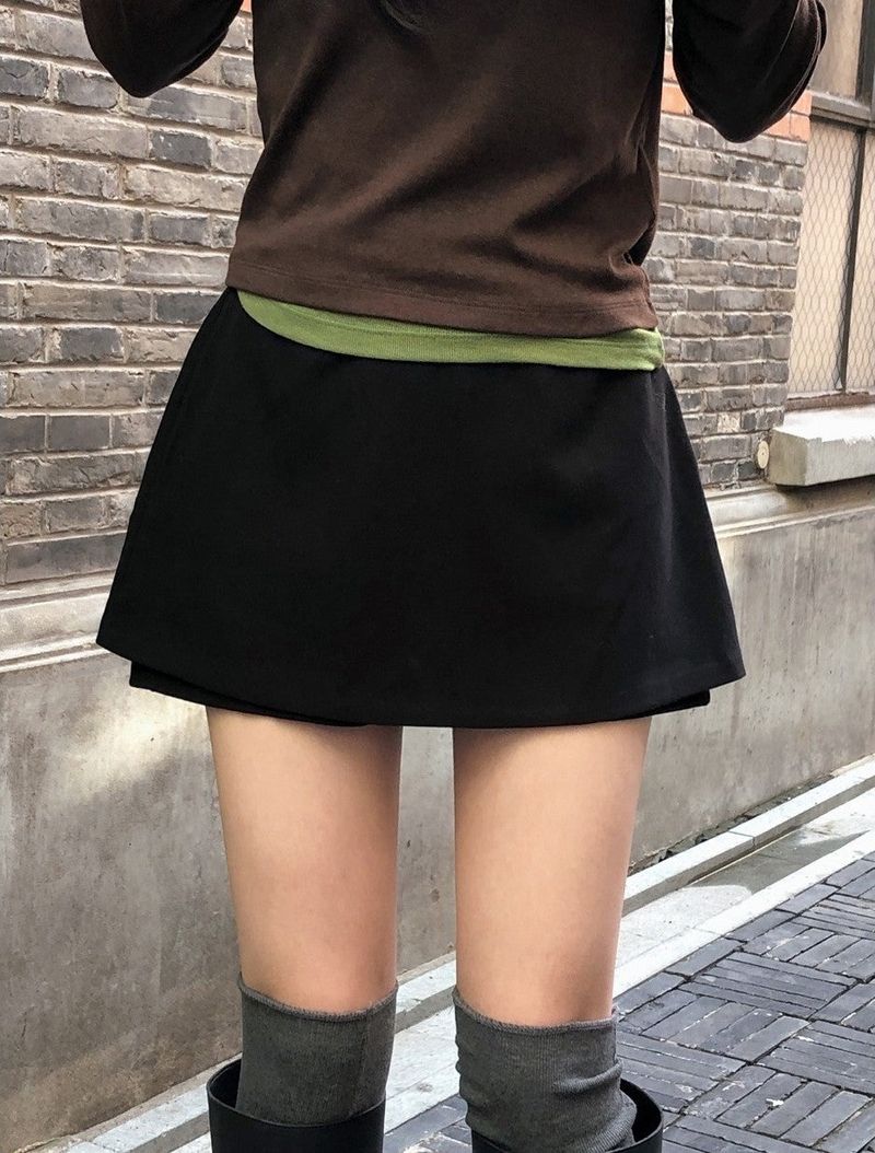 Layered Peach Mini Skirt Pants (2color)