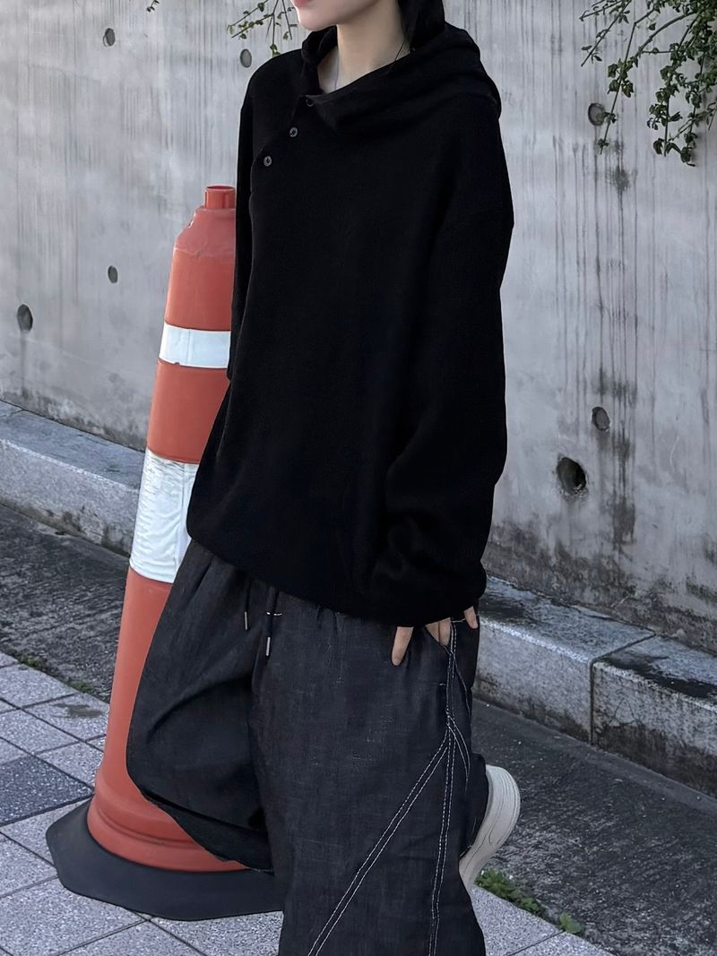 diagonal button warmer waffle hoodie