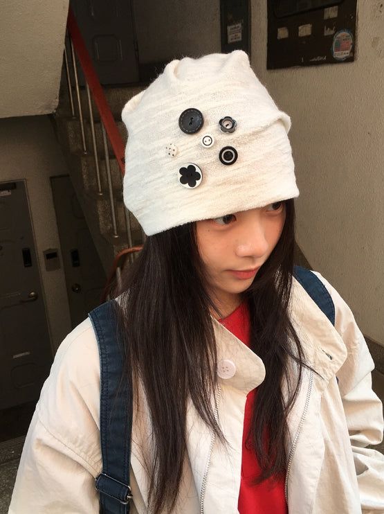 Fleur Vintage Button Beanie