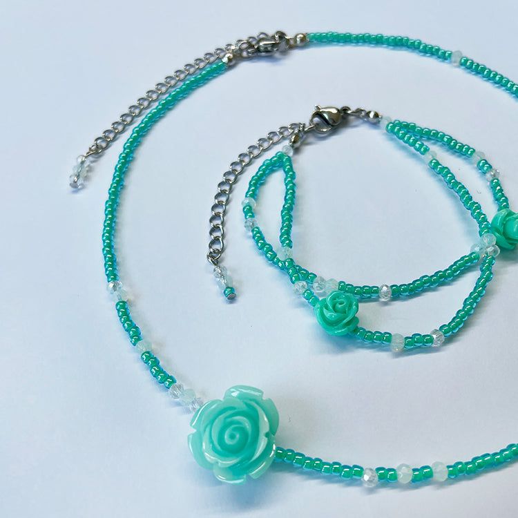 Rose Fit Beaded Bracelet Mint Green Double Layered Style