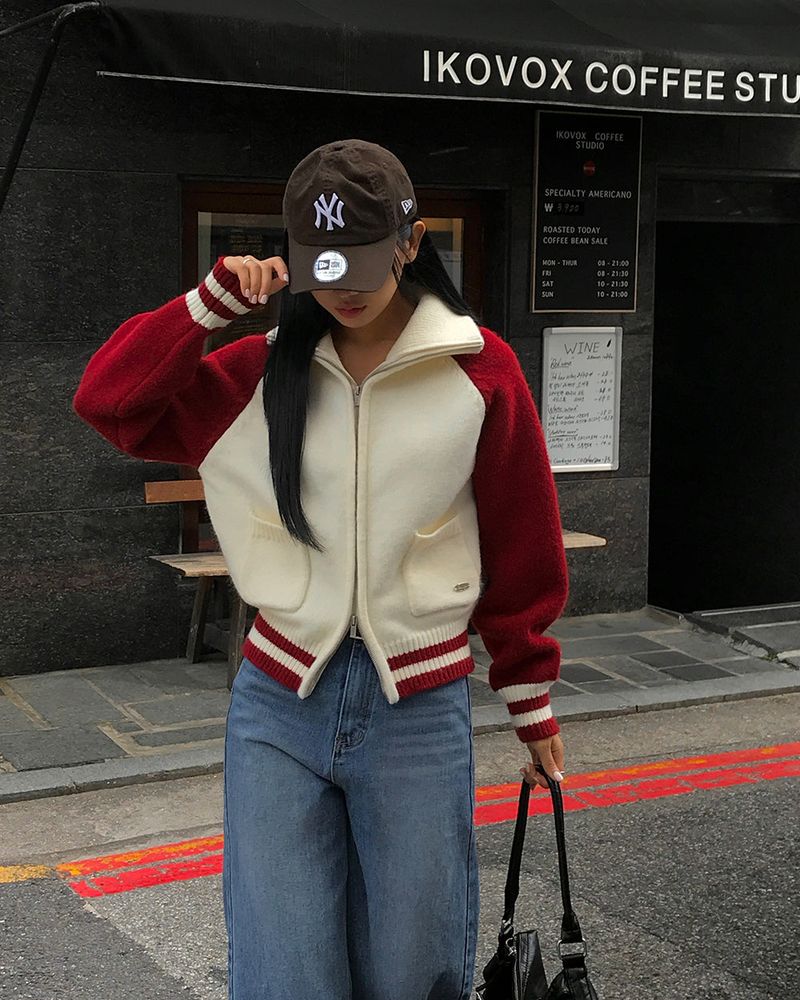 [ORIGINAL] Tard Color-Block Raglan Knit Zip-Up