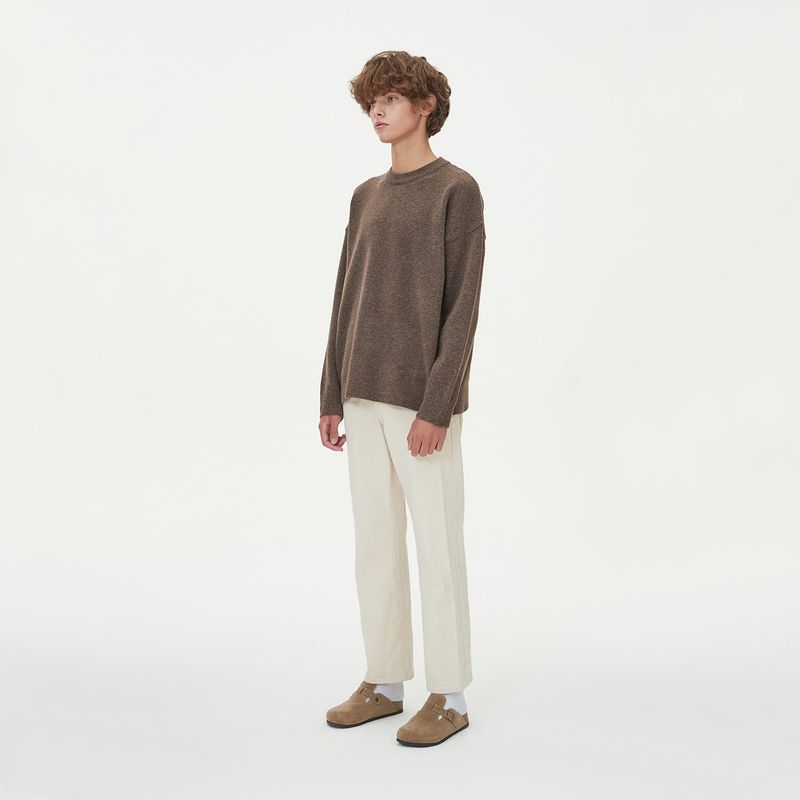 CASHLIKE ROUND NECK KNIT_BROWN