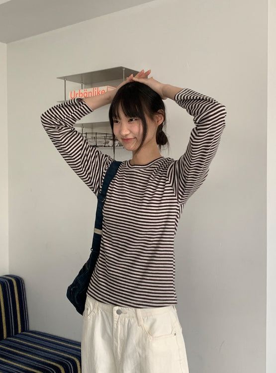 BAON（バオン）の「Kimber Stripe Round Long Sleeve Tee（Tops）」