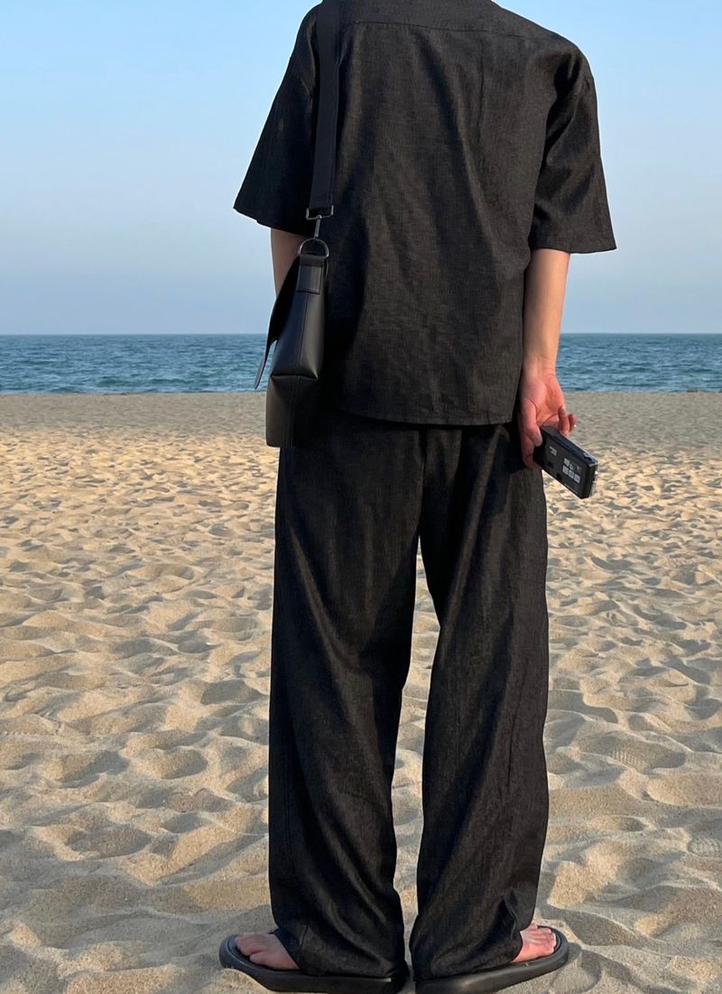 PERFECT LINEN HALF DENIM SHIRTS(2COLOR)