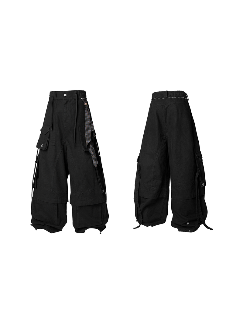 RELABEL Spatial Relations (Quartet) Eight-pocket Overlapping Detachable Distressed Multi-colour Double-jointed Workwear Ribbon Trousers