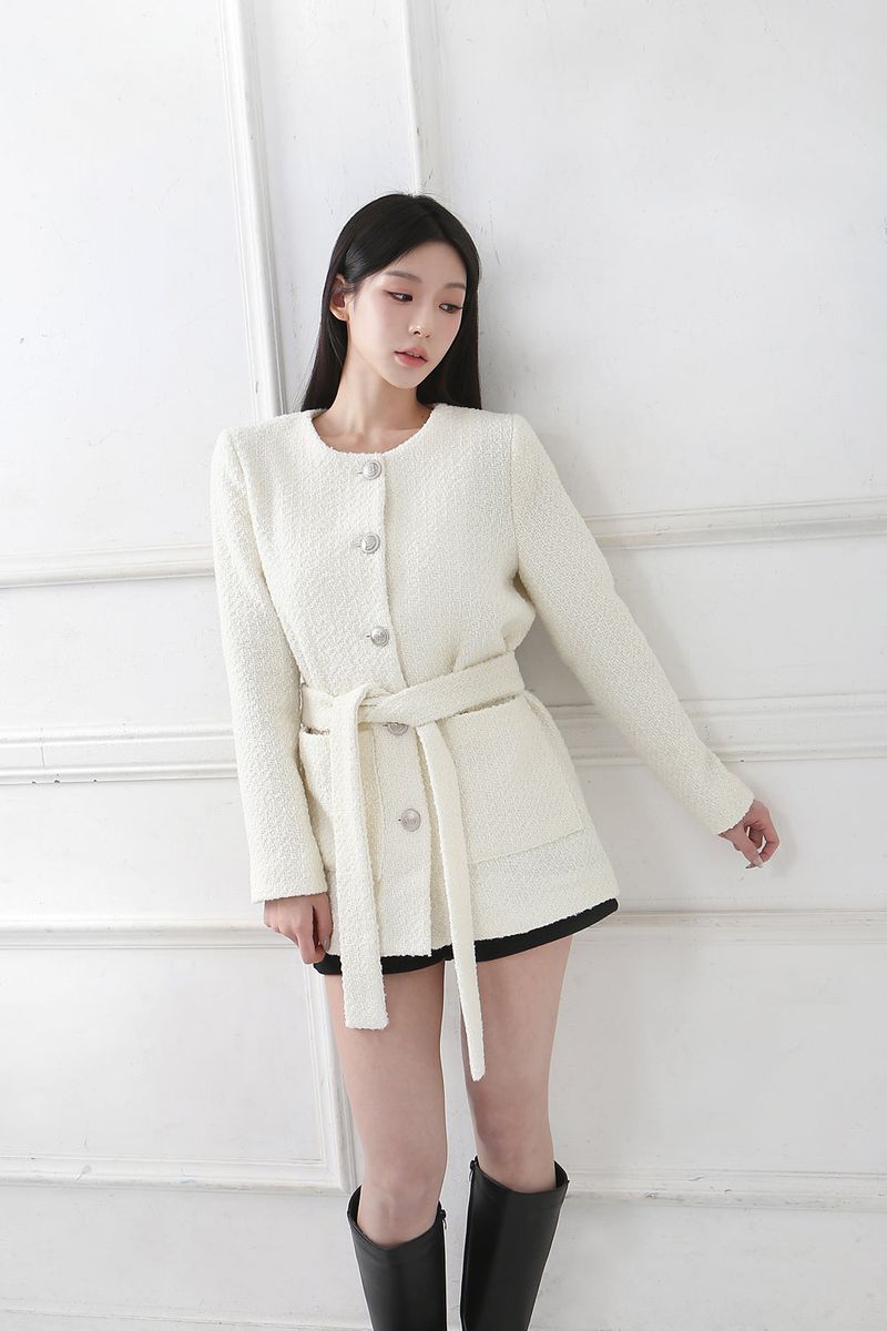Classic Tweed Wool Belt Jacket