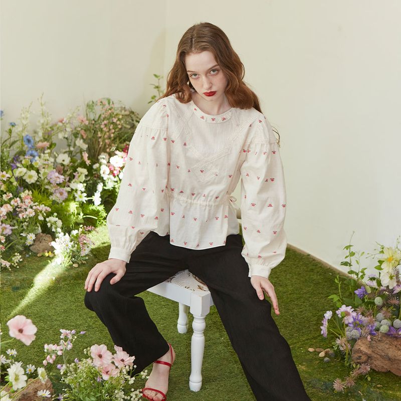 Stripe Flower Blouse (Ivory)