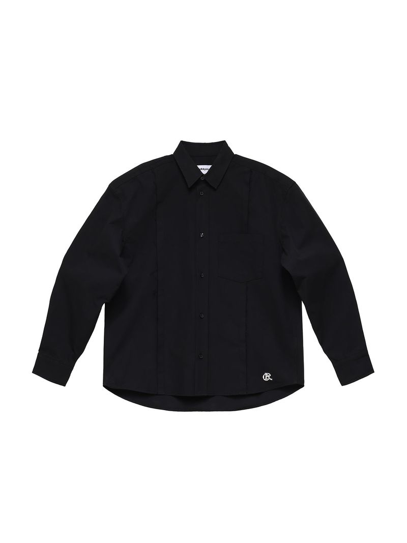 6CRAYON(シックスクレヨン)の「6CRAYON Patchwork Basic Black Cotton Poplin Embroidered Shirt(Tops)」