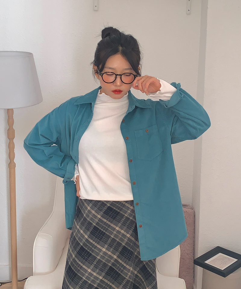 Corduroy Collar Shirt Shirt Blouse Basic Item Cotton