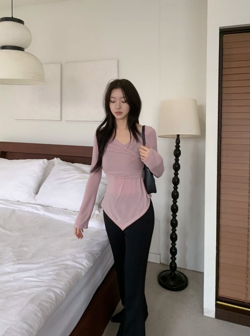Berre Wrap Shirring Asymmetric Long Sleeve Tee