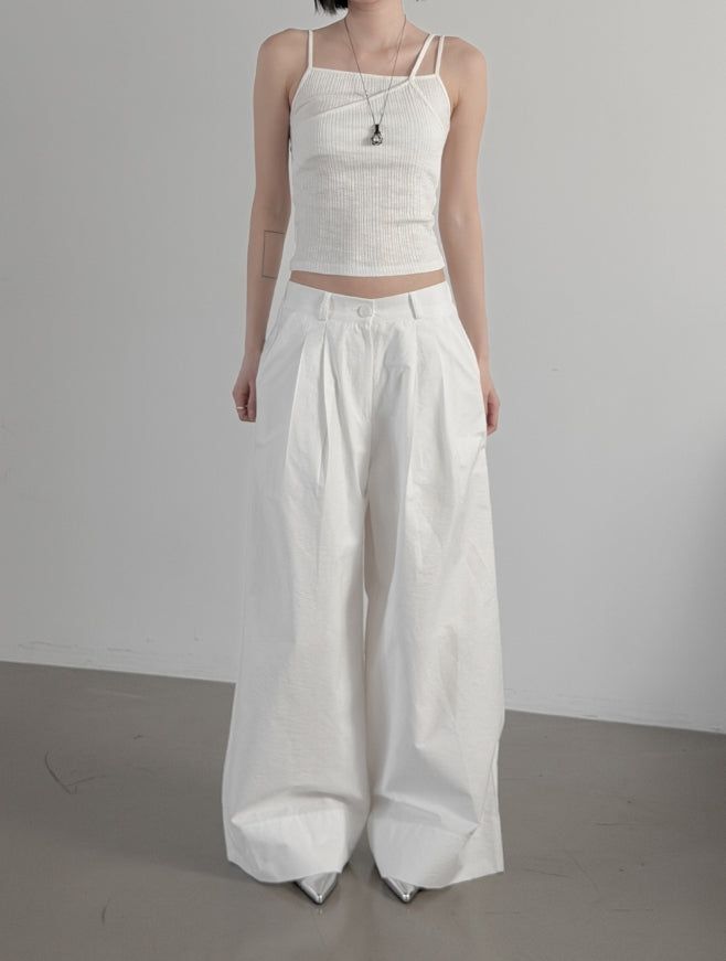 Teve Pintuck Wide Cotton Pants