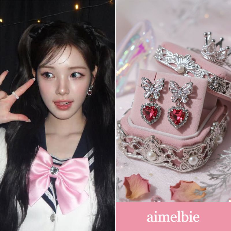 aimelbie（アイメルビー）の「バタフライ＆クリスタルハートピアス-ローズピンク（アクセサリー）」
