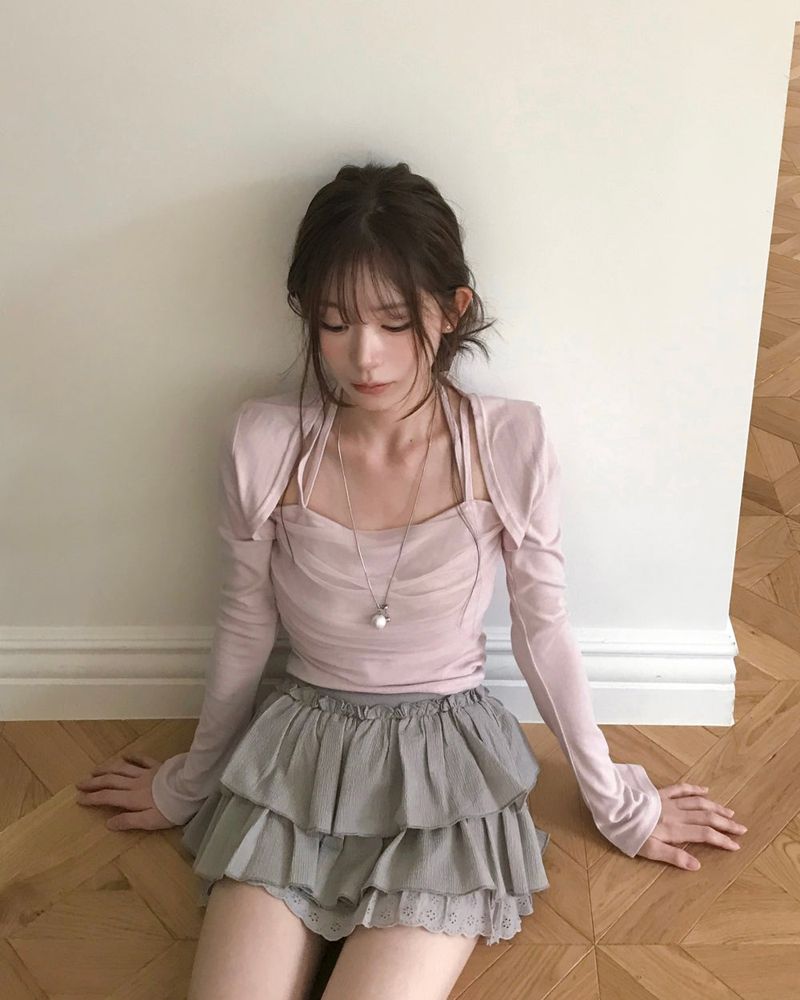 [ballet mood💗] punit tulle halter layer top