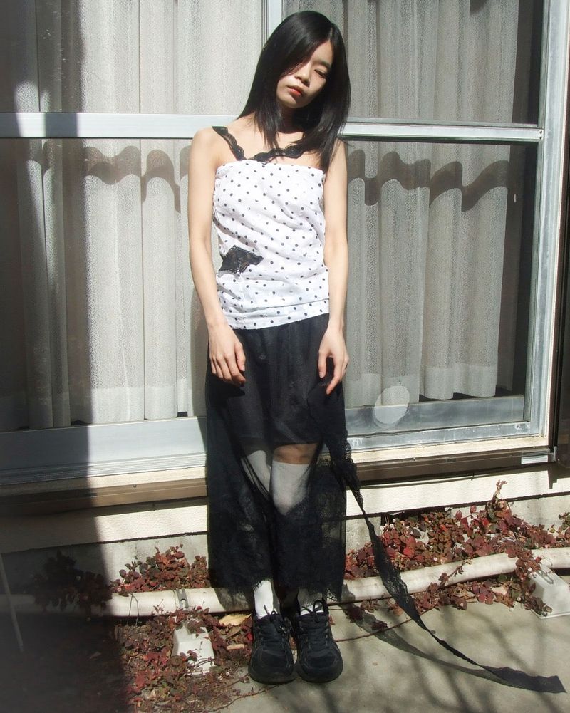 MESH LACE LONG SKIRT BLACK
