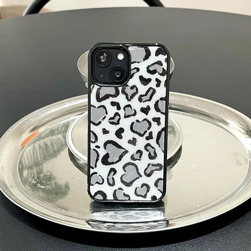 [MADE][Glass Bumper Case] Heart Leopard Drawing Case ⋆ Light Gray