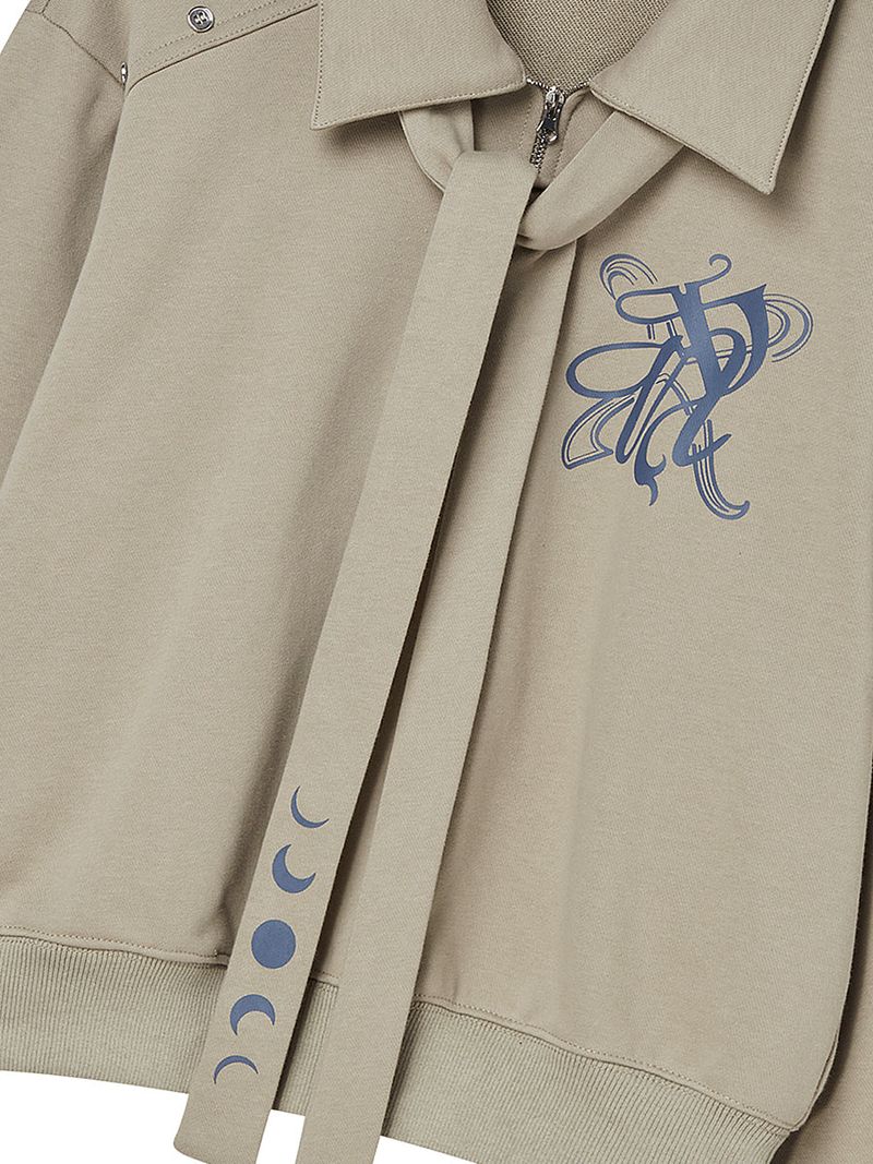 SNAP COLLAR SWEATSHIRT_SCALF SET (LIGHT KHAKI)