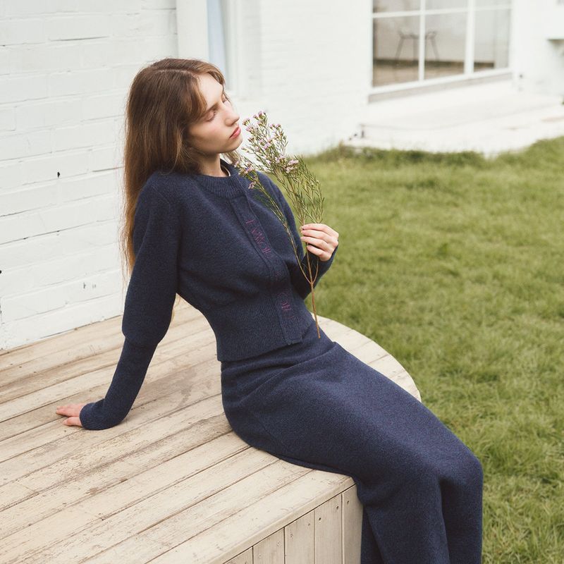ALPACA SLIM CARDIGAN - MULBERRY NAVY